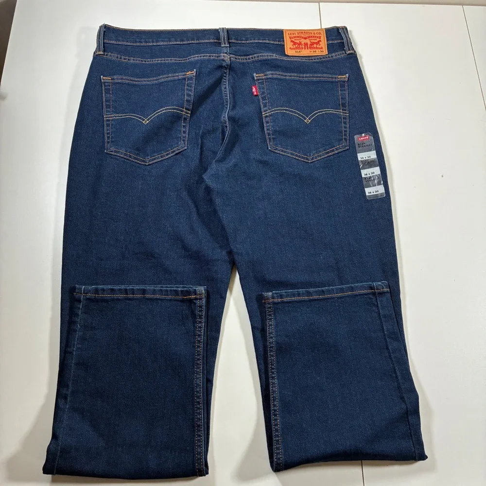 NEW Levi's 514 Straight Jeans 38x30 Blue Dark Wash Denim Stretch Tag 36x30 READ